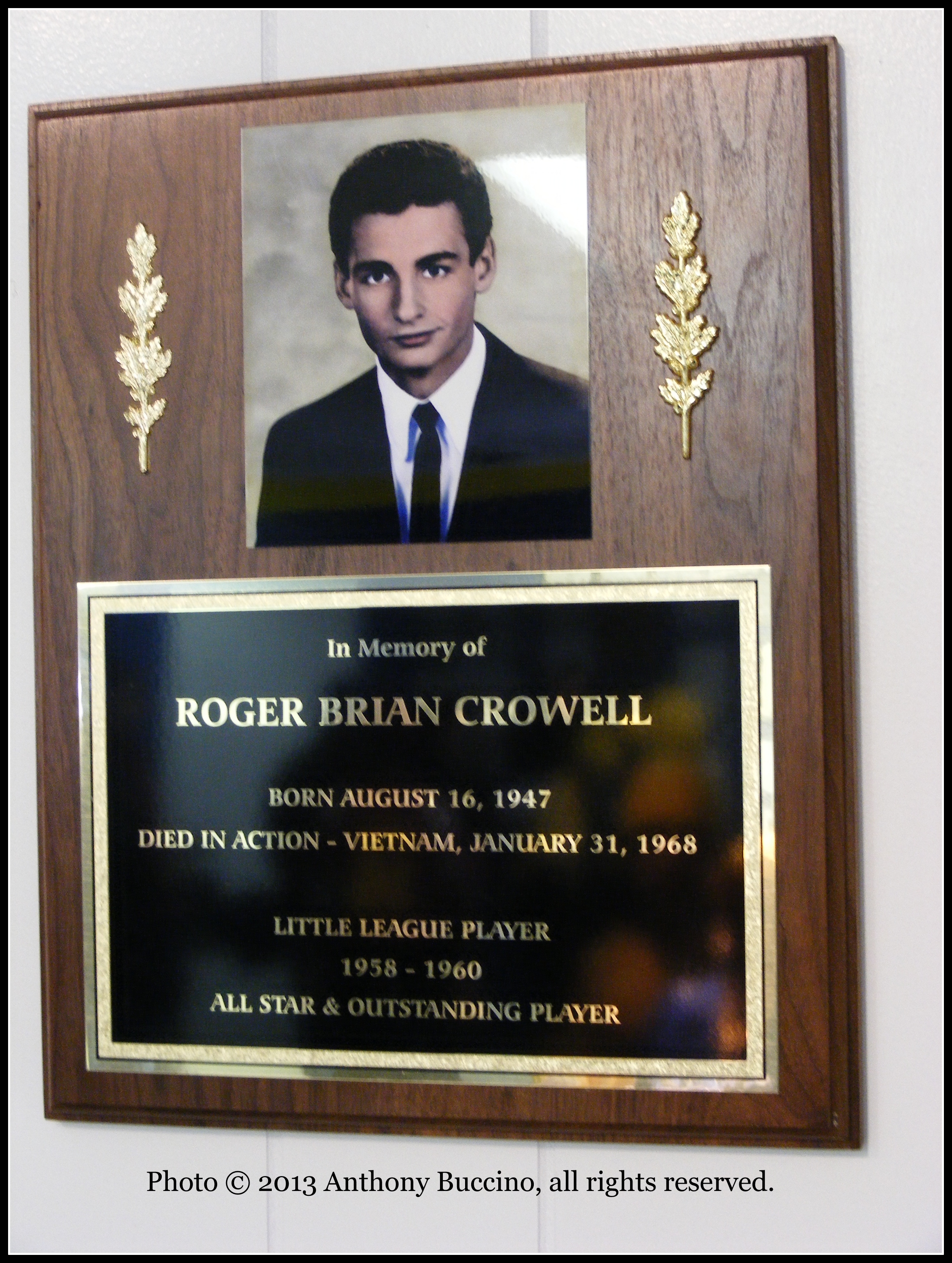 Roger Crowell, Little League Memorial, Belleville, N.J.,  2004 by Anthony Buccino