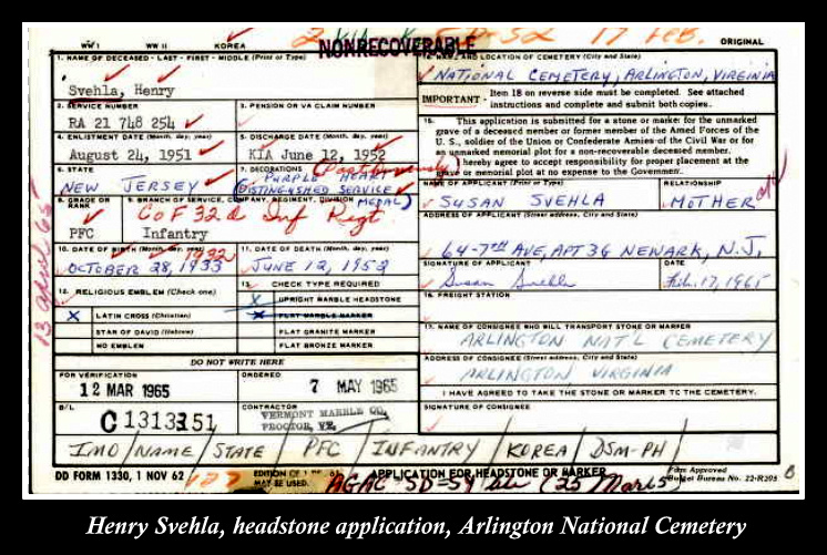 Henry Svehla, U.S., Headstone Applications for Military Veterans, 1861-1985