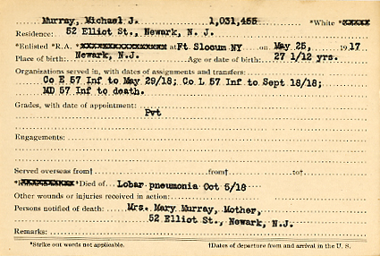 Pvt. Michael J. Murray, WWI,  Belleville, N.J.