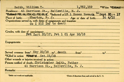 William T. Smith, WWI, Belleville, N.J.