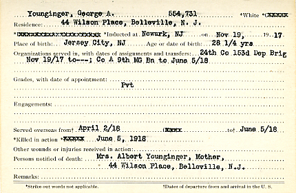 George A. Younginger, KIA, WWI, Belleville, N.J.
