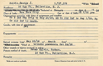 George J. Kalvio, Belleville, died Oct. 24, 1918
